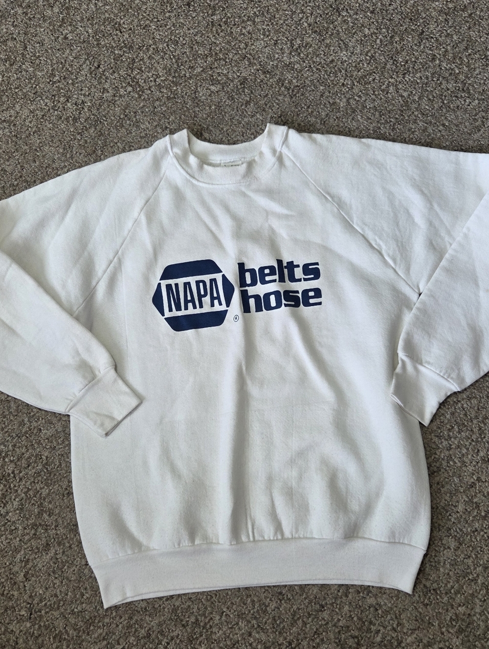 Vintage NAPA Auto Parts White Sweatshirt 80s Fruit Of The Loom USA Size LARGE